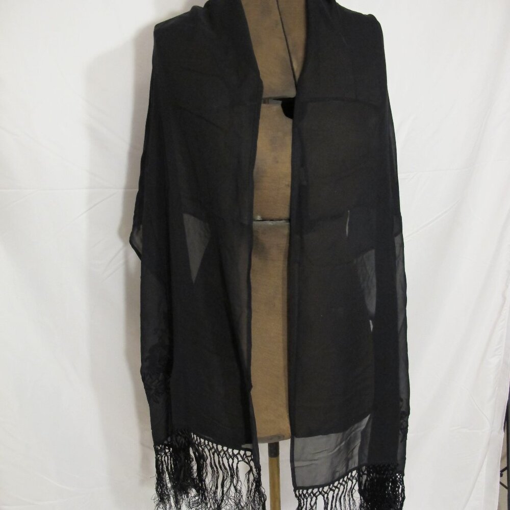 Echo silk fringed sheer black wrap